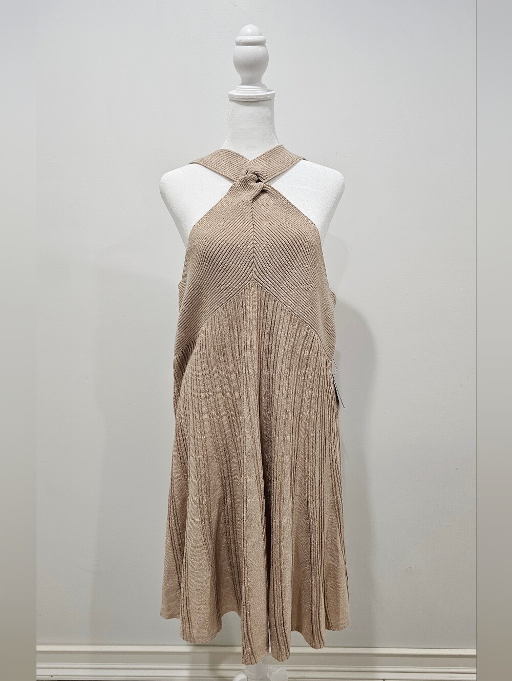 Express Knot Ribbed Midi Dress - Tan